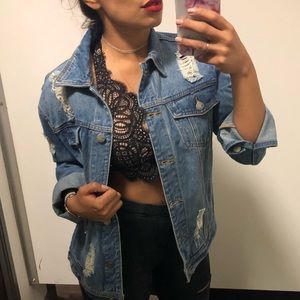 Oversized Distress Denim Jacket sizeM